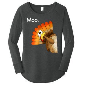 Turkey Moo Cow Funny Thanksgiving Women's Perfect Tri Tunic Long Sleeve Shirt