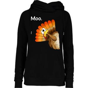 Turkey Moo Cow Funny Thanksgiving Womens Funnel Neck Pullover Hood