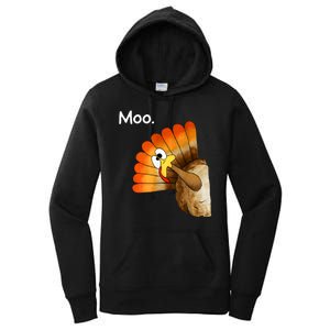 Turkey Moo Cow Funny Thanksgiving Women's Pullover Hoodie