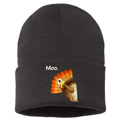 Turkey Moo Cow Funny Thanksgiving Sustainable Knit Beanie