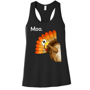 Turkey Moo Cow Funny Thanksgiving Women's Racerback Tank