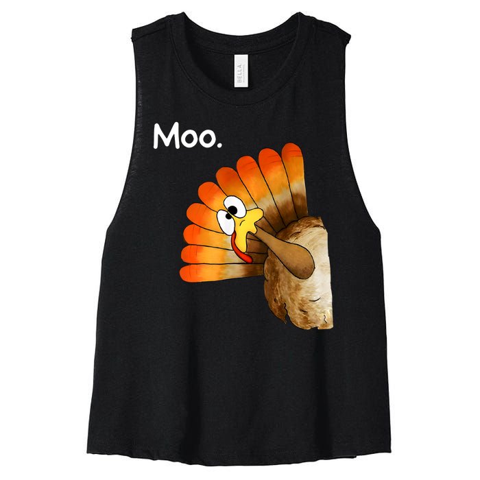 Turkey Moo Cow Funny Thanksgiving Women's Racerback Cropped Tank