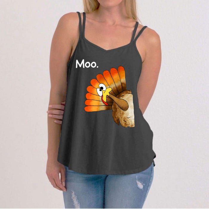 Turkey Moo Cow Funny Thanksgiving Women's Strappy Tank