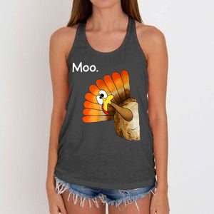 Turkey Moo Cow Funny Thanksgiving Women's Knotted Racerback Tank