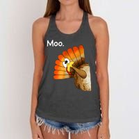 Turkey Moo Cow Funny Thanksgiving Women's Knotted Racerback Tank