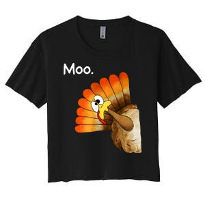 Turkey Moo Cow Funny Thanksgiving Women's Crop Top Tee