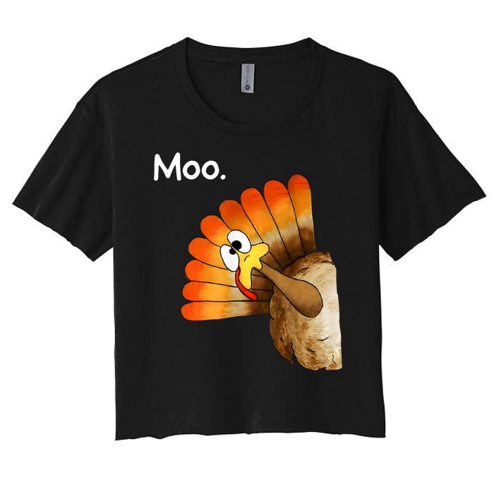 Turkey Moo Cow Funny Thanksgiving Women's Crop Top Tee