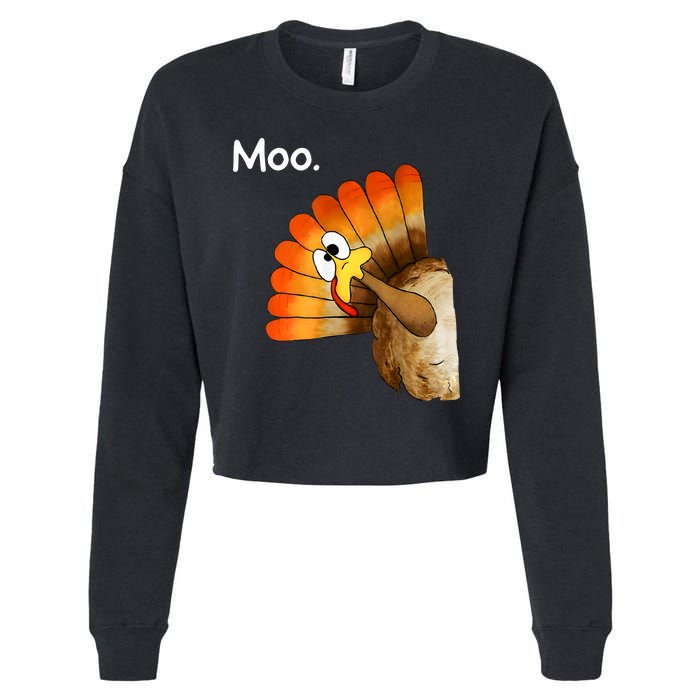 Turkey Moo Cow Funny Thanksgiving Cropped Pullover Crew