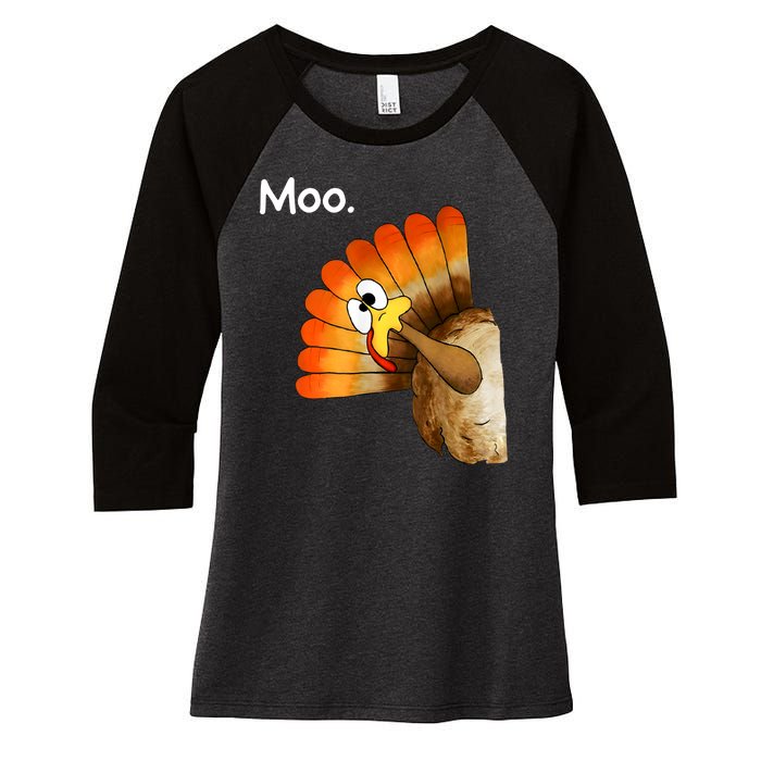 Turkey Moo Cow Funny Thanksgiving Women's Tri-Blend 3/4-Sleeve Raglan Shirt