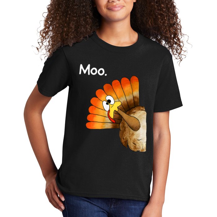 Turkey Moo Cow Funny Thanksgiving Kids T-Shirt