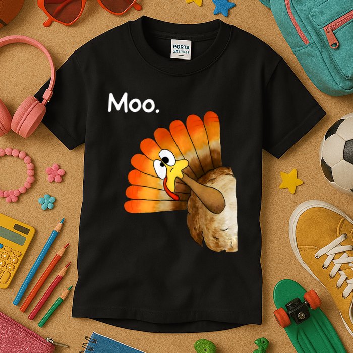 Turkey Moo Cow Funny Thanksgiving Kids T-Shirt