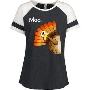 Turkey Moo Cow Funny Thanksgiving Enza Ladies Jersey Colorblock Tee