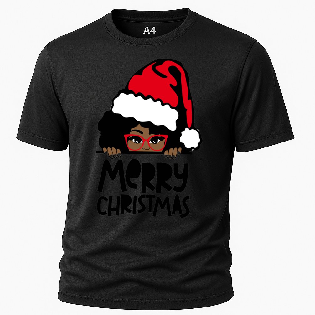 That Melanin Christmas Mrs Claus Santa Black Peeking Claus Gift Cooling Performance Crew T-Shirt