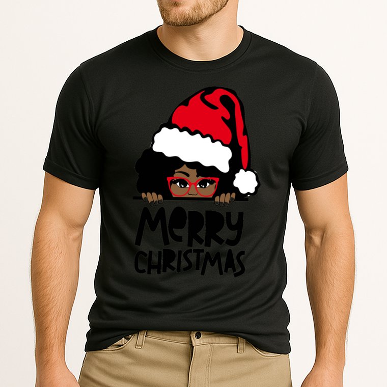 That Melanin Christmas Mrs Claus Santa Black Peeking Claus Gift Cooling Performance Crew T-Shirt