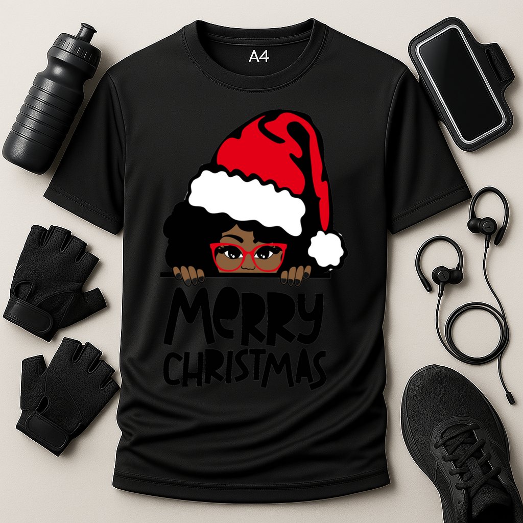 That Melanin Christmas Mrs Claus Santa Black Peeking Claus Gift Cooling Performance Crew T-Shirt