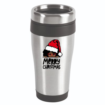 That Melanin Christmas Mrs Claus Santa Black Peeking Claus Gift 16oz Travel Tumbler