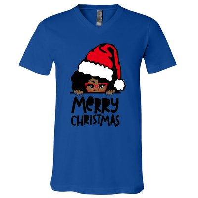 That Melanin Christmas Mrs Claus Santa Black Peeking Claus Gift V-Neck T-Shirt