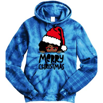 That Melanin Christmas Mrs Claus Santa Black Peeking Claus Gift Tie Dye Hoodie