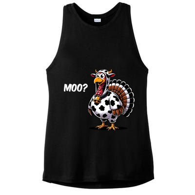 Turkey Moo Cow Funny Thanksgiving Ladies PosiCharge Tri-Blend Wicking Tank