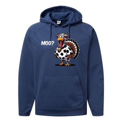 Turkey Moo Cow Funny Thanksgiving Performance Fleece Hoodie