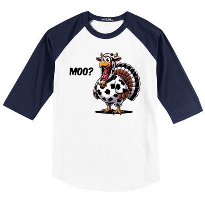 Turkey Moo Cow Funny Thanksgiving Baseball Sleeve Shirt