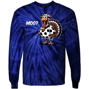 Turkey Moo Cow Funny Thanksgiving Tie-Dye Long Sleeve Shirt