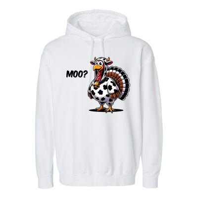 Turkey Moo Cow Funny Thanksgiving Garment-Dyed Fleece Hoodie