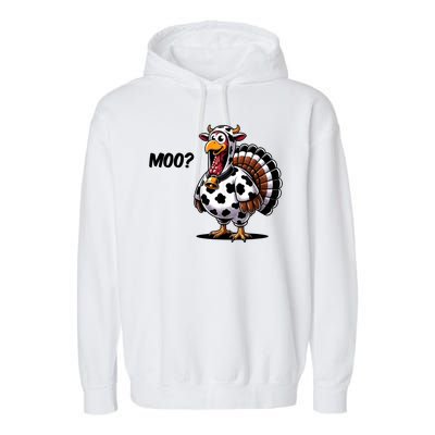 Turkey Moo Cow Funny Thanksgiving Garment-Dyed Fleece Hoodie