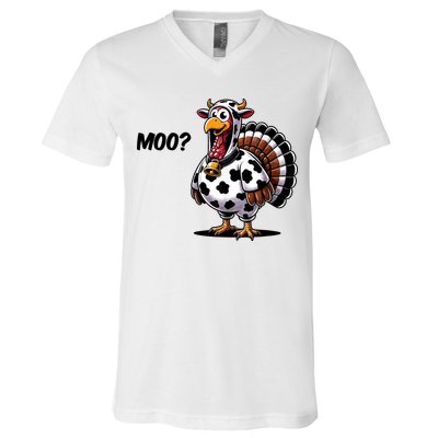 Turkey Moo Cow Funny Thanksgiving V-Neck T-Shirt