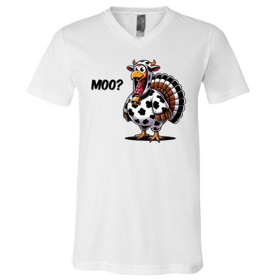 Turkey Moo Cow Funny Thanksgiving V-Neck T-Shirt