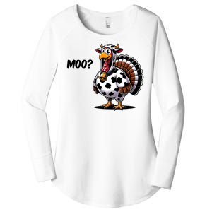 Turkey Moo Cow Funny Thanksgiving Women's Perfect Tri Tunic Long Sleeve Shirt