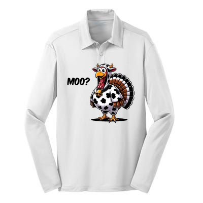 Turkey Moo Cow Funny Thanksgiving Silk Touch Performance Long Sleeve Polo