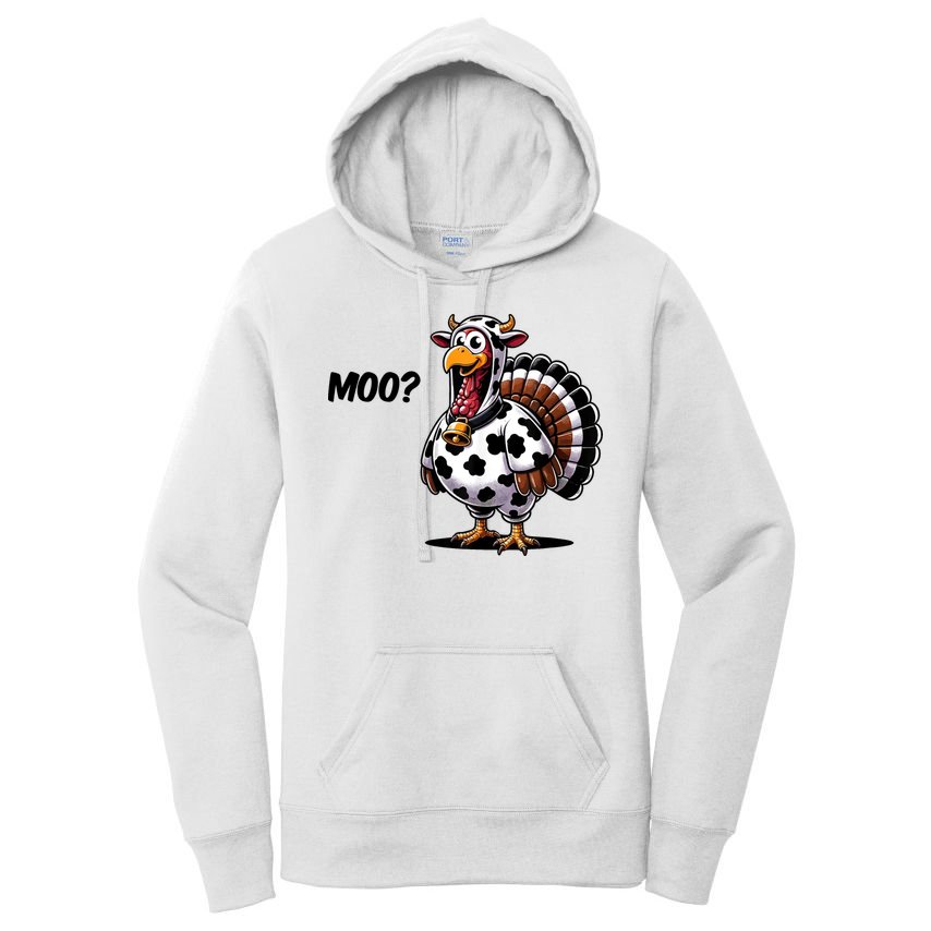 Turkey Moo Cow Funny Thanksgiving Women's Pullover Hoodie