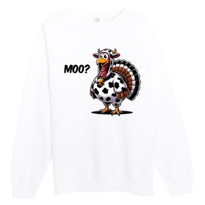 Turkey Moo Cow Funny Thanksgiving Premium Crewneck Sweatshirt