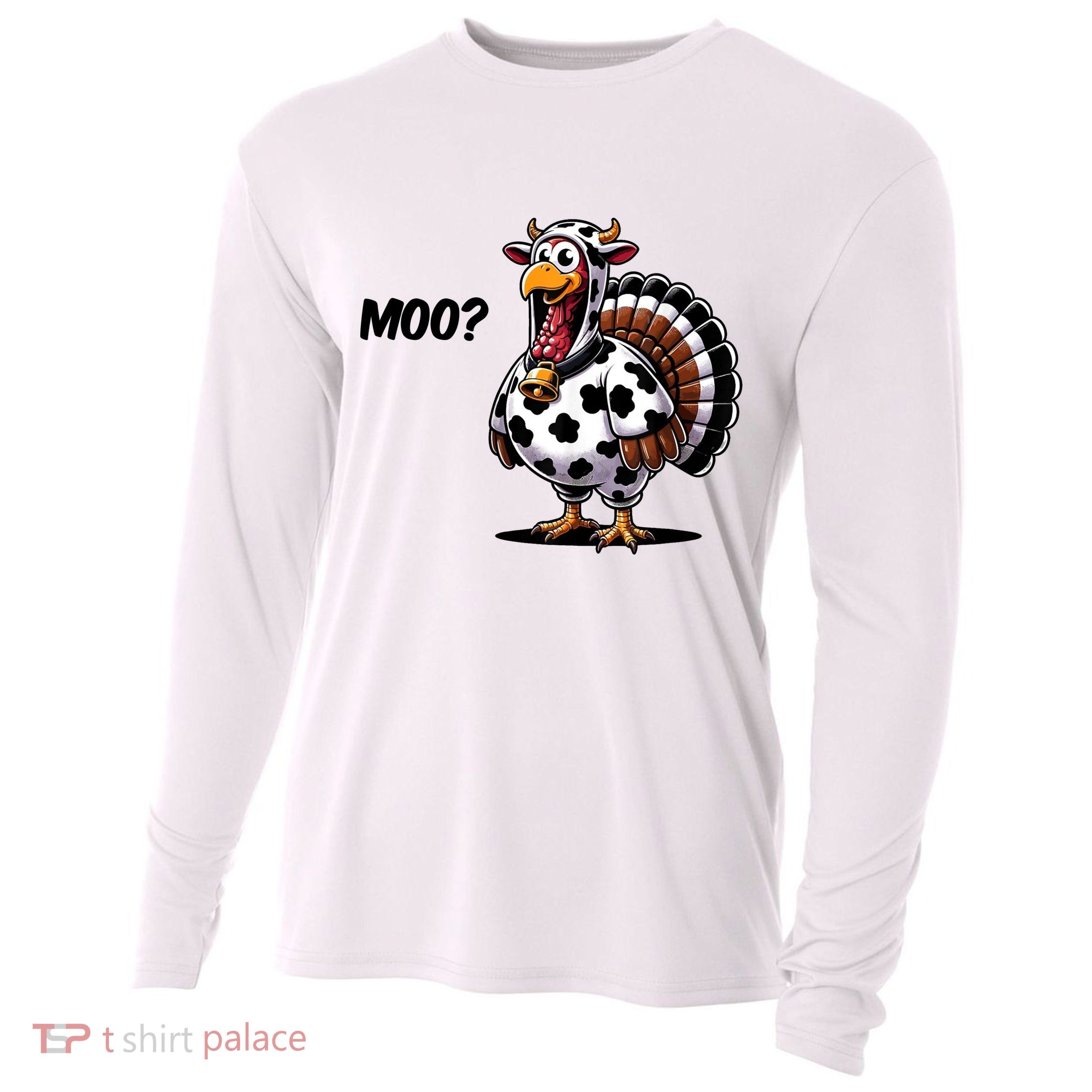 Turkey Moo Cow Funny Thanksgiving Cooling Performance Long Sleeve Crew