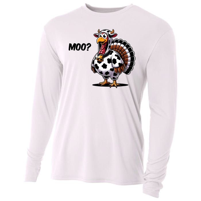 Turkey Moo Cow Funny Thanksgiving Cooling Performance Long Sleeve Crew