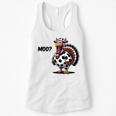 Turkey Moo Cow Funny Thanksgiving Womens Tank Top