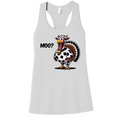 Turkey Moo Cow Funny Thanksgiving Women's Racerback Tank