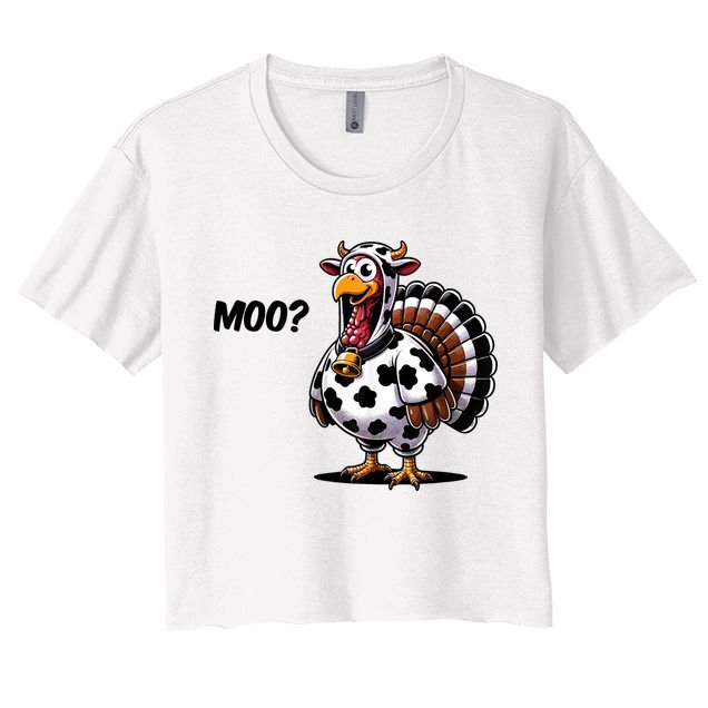 Turkey Moo Cow Funny Thanksgiving Crop Top