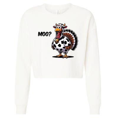 Turkey Moo Cow Funny Thanksgiving Cropped Pullover Crew