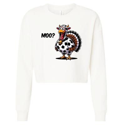 Turkey Moo Cow Funny Thanksgiving Cropped Pullover Crew