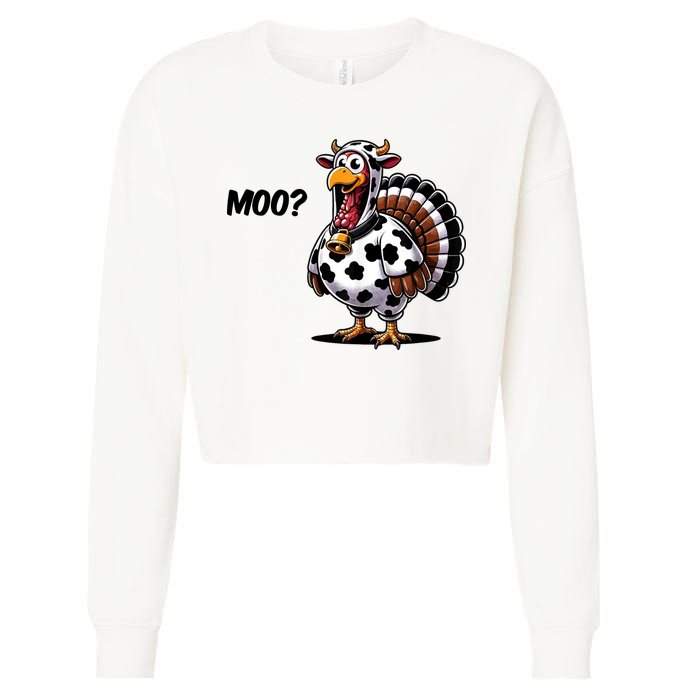 Turkey Moo Cow Funny Thanksgiving Cropped Pullover Crew