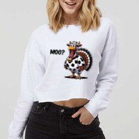 Turkey Moo Cow Funny Thanksgiving Cropped Pullover Crew
