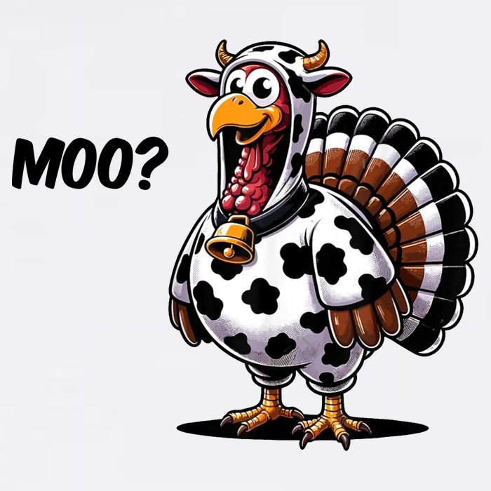 Turkey Moo Cow Funny Thanksgiving Cropped Pullover Crew