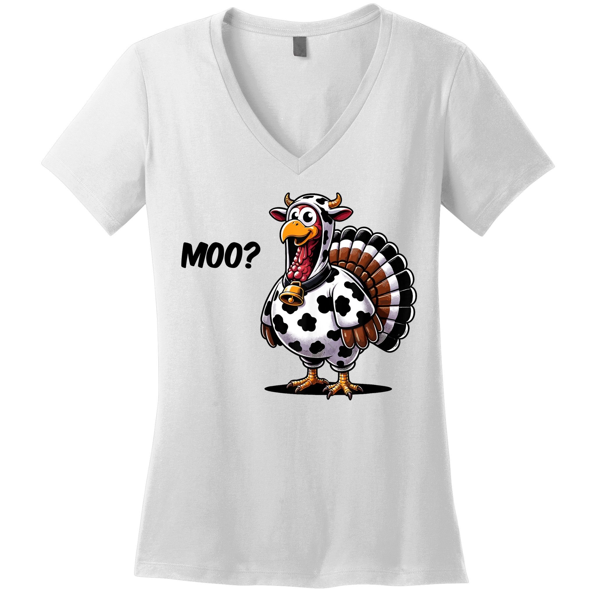 Turkey Moo Cow Funny Thanksgiving Women's V-Neck T-Shirt