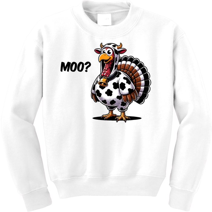 Turkey Moo Cow Funny Thanksgiving Kids Sweatshirt