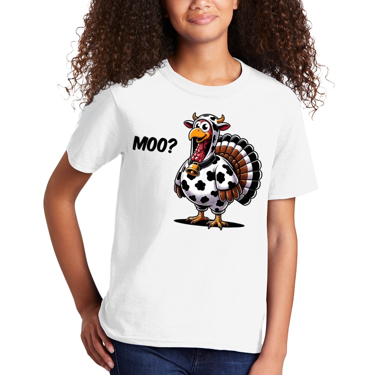 Turkey Moo Cow Funny Thanksgiving Kids T-Shirt