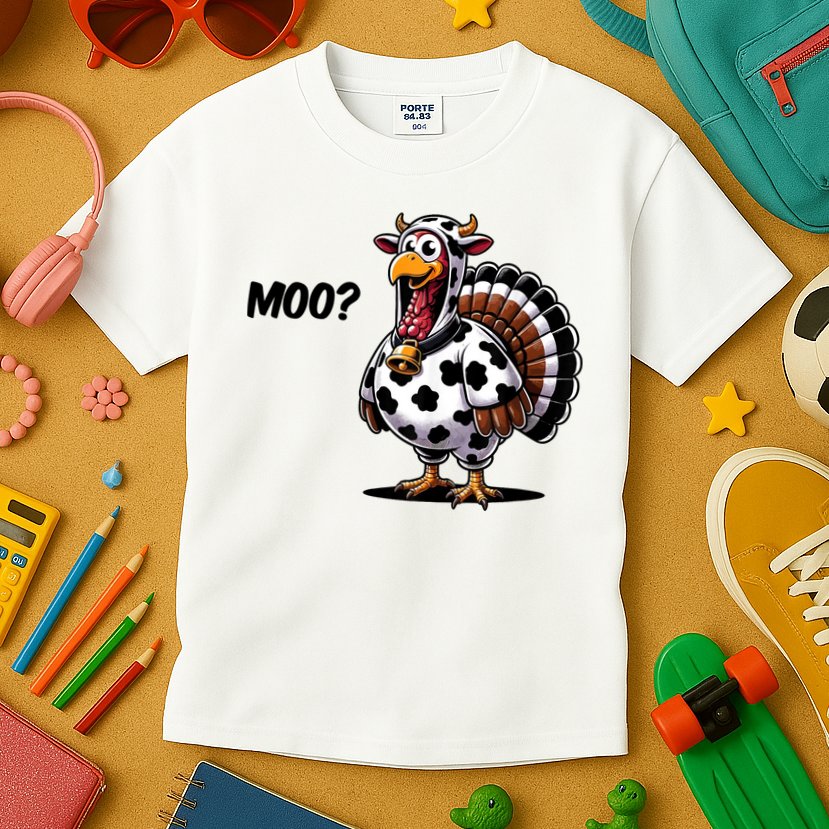 Turkey Moo Cow Funny Thanksgiving Kids T-Shirt
