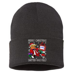 Trump Merry Christmas Shitter Was Full Humorous President Trump Sustainable Knit Beanie