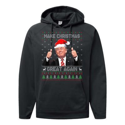 Trump Make Christmas Great Again Ugly Sweater  Performance Fleece Hoodie